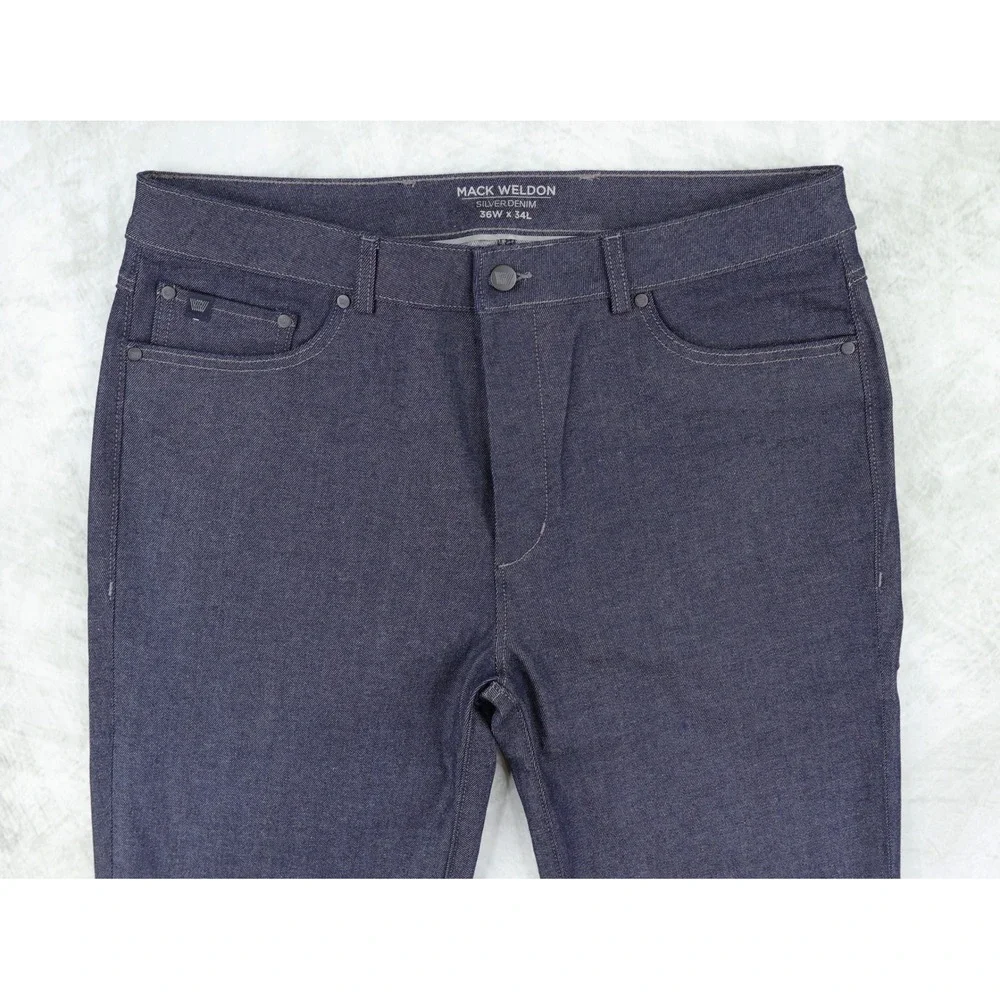 Mack Weldon Silver Denim Pants Jeans Mens 36x32 Indigo Blue Slim Straight Tech